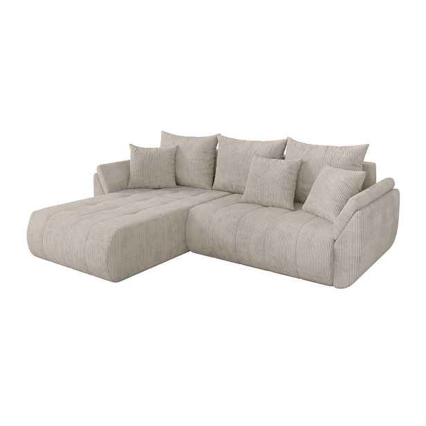 ALTDECOR ROHOVÁ SEDAČKA s funkcí spaní, otoman vlevo TOKO-L 277x194x86 krémová manšestr