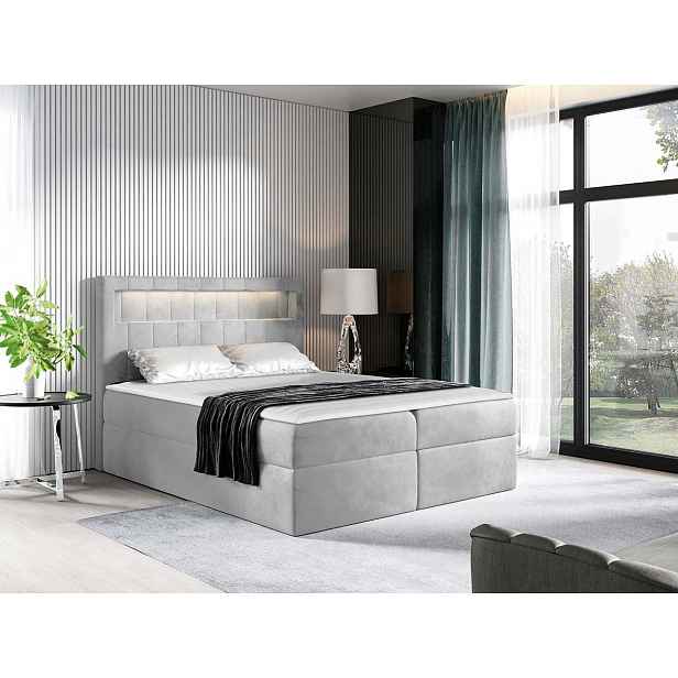 Americká dvoulůžková postel 160x200 RODRIGO - světlá šedá + topper a LED osvětlení ZDARMA