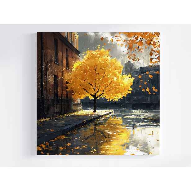 Obraz Na Plátně Canvas Krajina Město Ulice Dřevo Podzim Listy 50x50