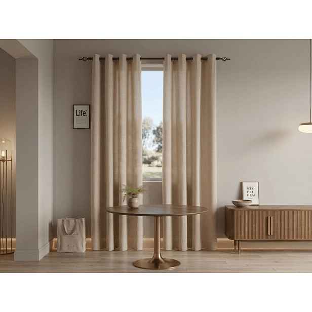 Závěs TAVIO 140x250 cm, světle béžový Zavěšení: Kovové kroužky