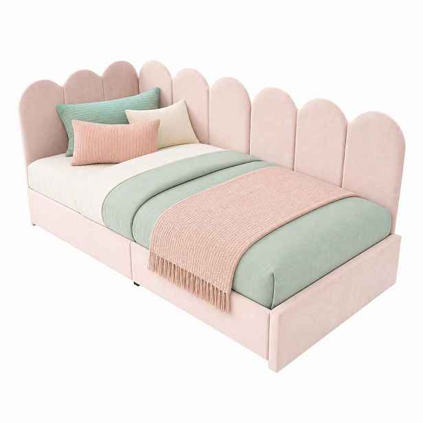 CHICFURN ČALOUNĚNÁ POSTEL 90/200 cm v růžové barvě se 2 zásuvkami ze sametu