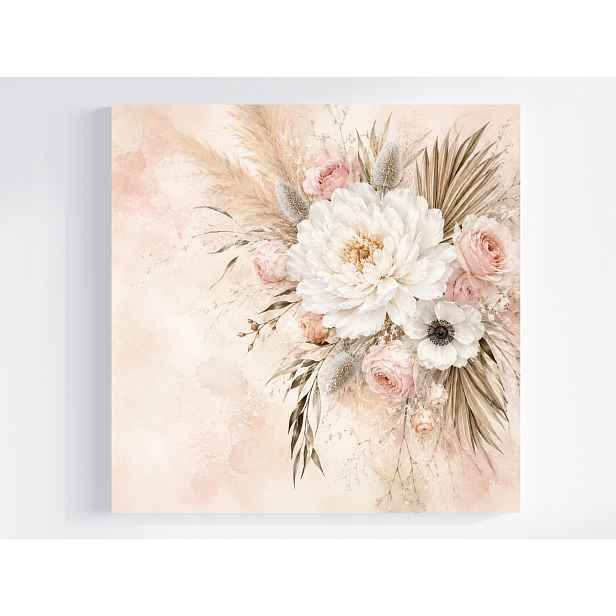 Obraz Na Plátně Canvas Akvarel Příroda Kytice Květiny Růže Pivoňky 50x50