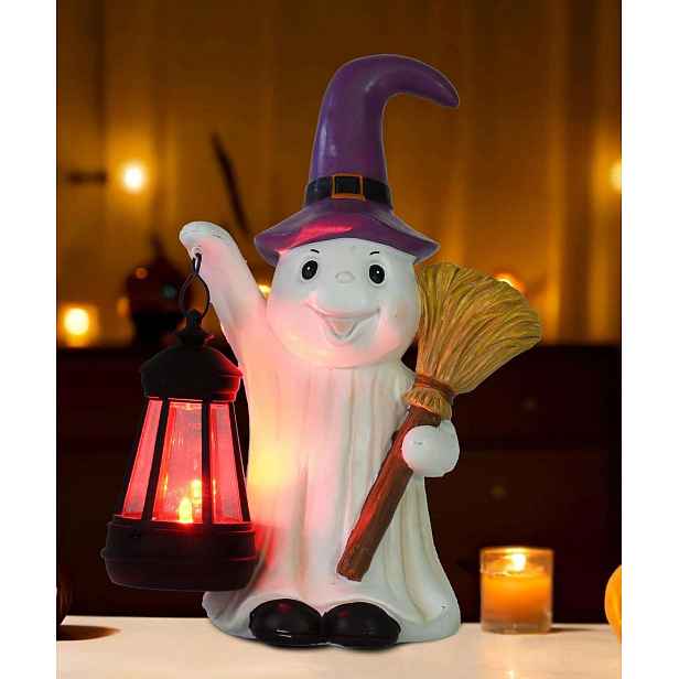 Dekorativní zahradní figurka na Halloween Duch s Led lucernou 25 cm