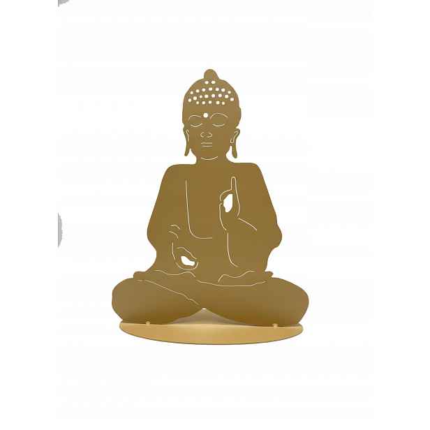 Buddhova dekorace kovová zlatá na podstavci, stylový zen, 40 cm