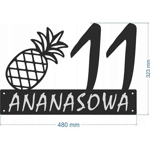 Číslo Na Dům 60 cm Tabule Adresa Ocel 2 mm Ananasová ul.