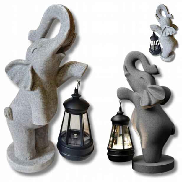 Figurka slona s Led solárním lampionem 26 cm Pryskyřice Zahradní ozdoba