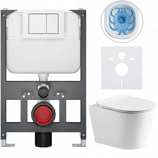 Kompletní WC set Basic/Carlito - bílá lesklá - WC tlačítko Maxio/Bílá - závěsné - nízký modul - předstěnová instalace - 48,5x36,5 cm