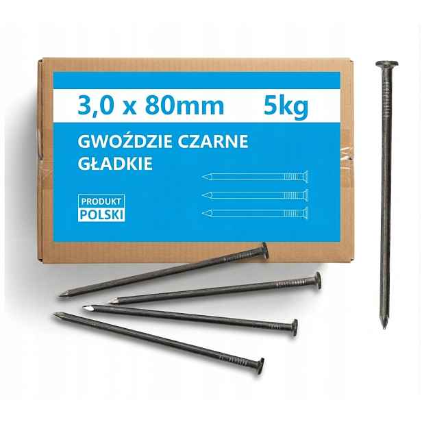 Stavební hřebíky 80 3,0x80mm 3 palce Černé Hladké 3x80 3" 5kg 3ks