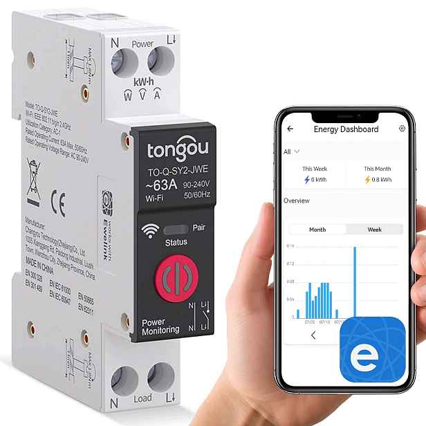 WiFi relé 63A na Din lištu eWeLink Sonoff měření energie harmonogram