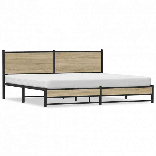 vidaXL Kovový rám postele bez matrace dub sonoma 193 x 203 cm