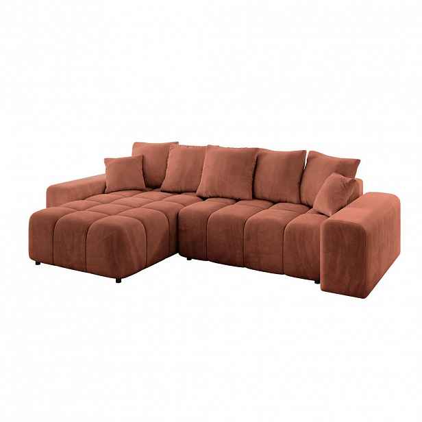 ALTDECOR ROHOVÁ SEDACÍ SOUPRAVA s otomanem vlevo ENIL-L 297x189x68 korálový velur
