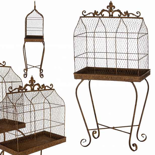 Dekorativní stojící kovová klec ve vintage stylu, hnědá, 122 cm