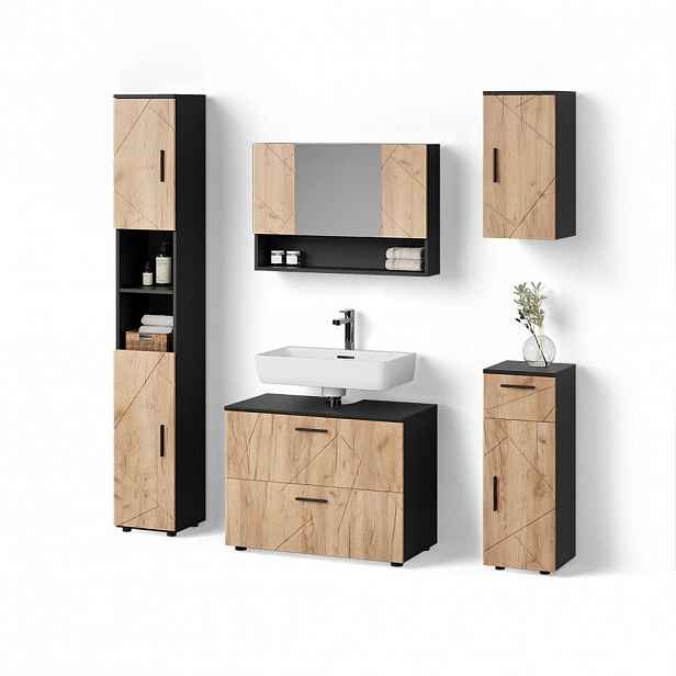 Livinity® SADA NÁBYTKU DO KOUPELNY Ronco, Zlatý mocný dub/Antracit, 5dílná