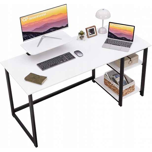 Počítačový Stůl 140 CM, Stojan Na Monitor, Bílý