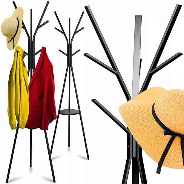 Stojanový Věšák Na Oblečení, Kovový, Černý, Loftový, 9 Háčků, 180 CM