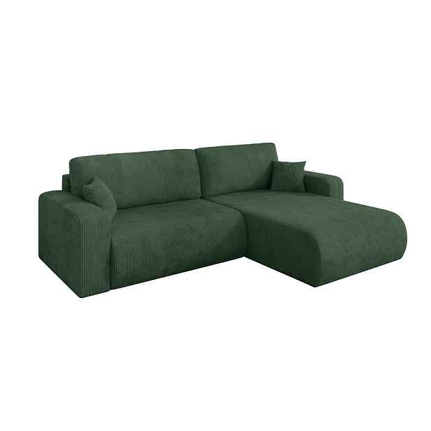 ALTDECOR ROHOVÁ SEDAČKA s funkcí spaní, otoman vpravo BERY-L 276x193x88 zelená manšestr