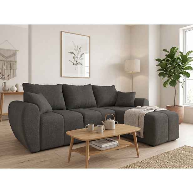 Rozkládací oboustranná sedací souprava do L SEVIO 246x145 cm, tmavě šedá + 2 polštářky ZDARMA