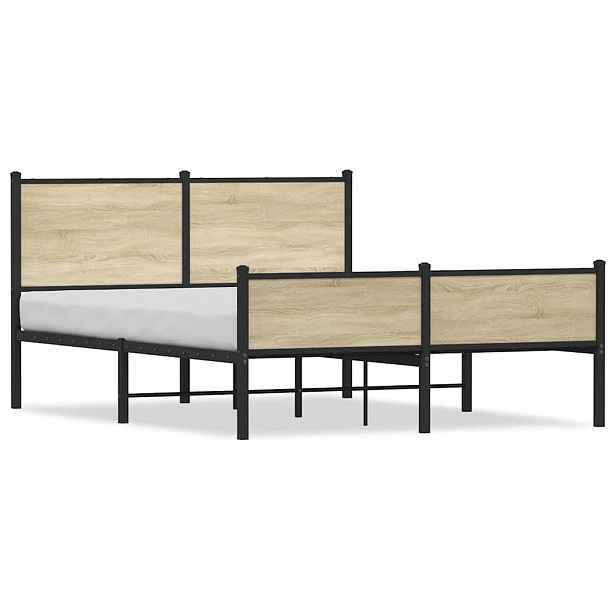 vidaXL Kovový rám postele bez matrace dub sonoma 150 x 200 cm