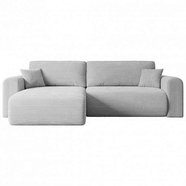 ALTDECOR ROHOVÁ SEDACÍ SOUPRAVA s funkcí lůžka a úložným prostorem ORRO-L – 272 × 145 × 83 cm, šedá manšestr