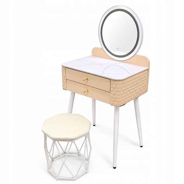Toaletní Stolek Na Make-up Se Zrcadlem Se 2 Zásuvkami Stolička