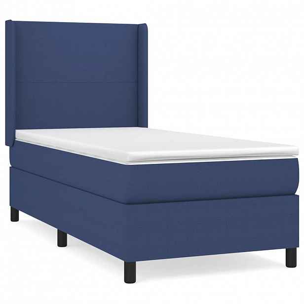 vidaXL Box spring postel s matrací modrá 90x190 cm textil