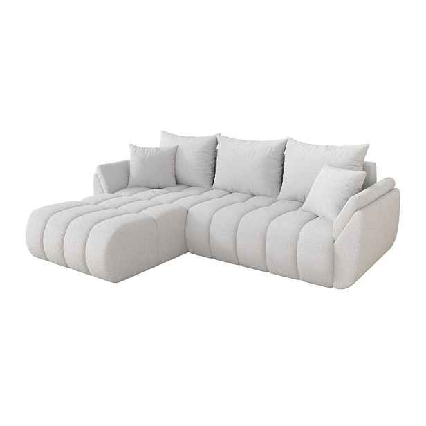 ALTDECOR ROHOVÁ SEDAČKA s funkcí spaní, otoman vlevo TOKO-L-v1 277x194x86 bílá bouclé