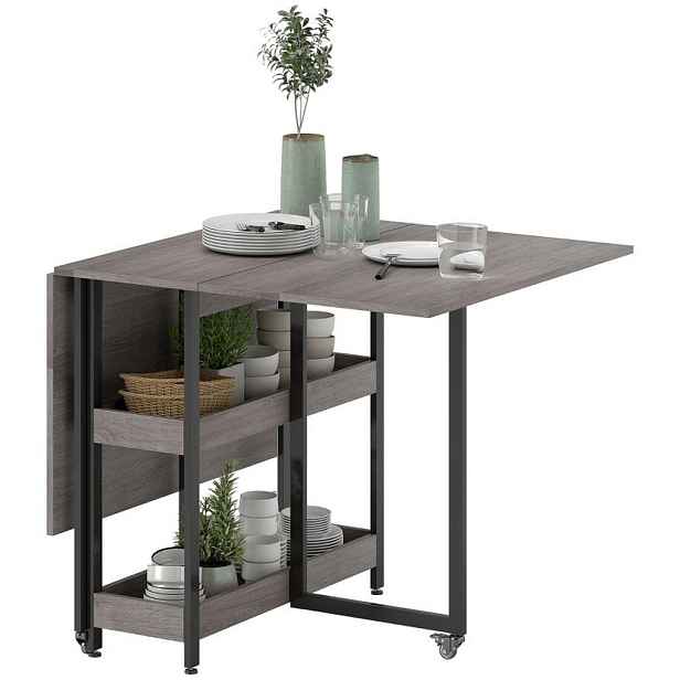EVRYAE JÍDELNÍ STŮL Šedá 133,4×80×75cm –pro 2–4 osoby se 2 policemi
