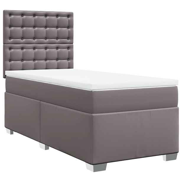 vidaXL Box spring postel s matrací šedá 90x200 cm umělá kůže