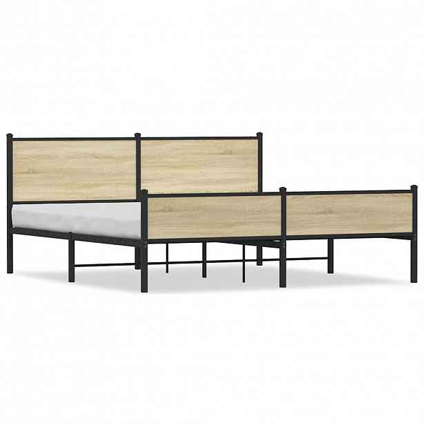 vidaXL Kovový rám postele bez matrace dub sonoma 180 x 200 cm