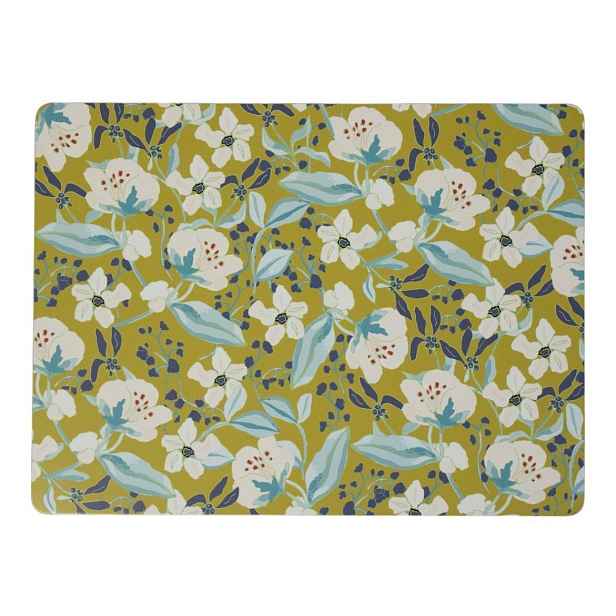 4ks zelené pevné korkové prostírání s květy Flowers - 30*40*0,4cm Mars & More