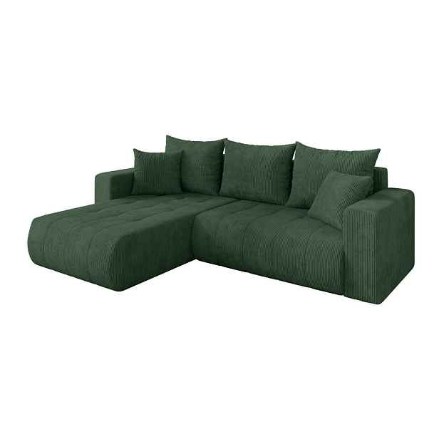 ALTDECOR ROHOVÁ SEDAČKA s funkcí spaní, otoman vlevo MILA-L 277x194x86 zelená manšestr