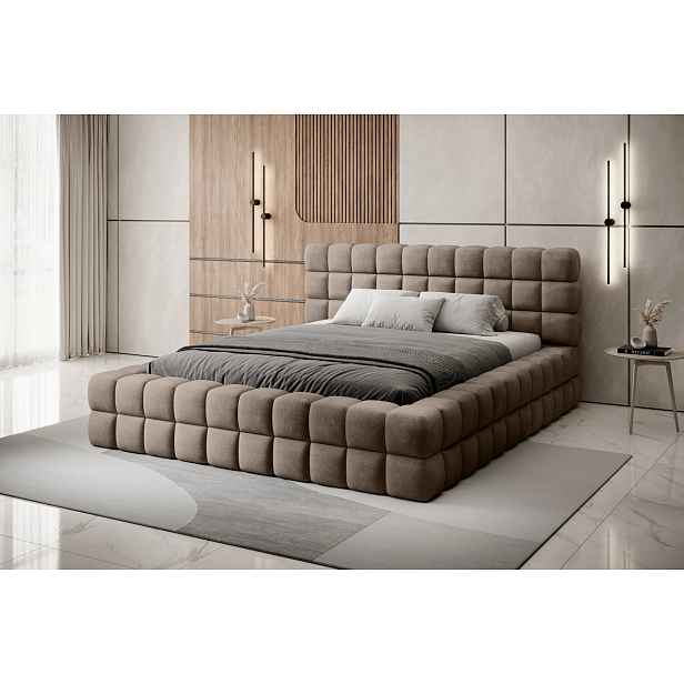 Čalouněná postel s úložným prostorem 160x200 DELVIRO - hnědá