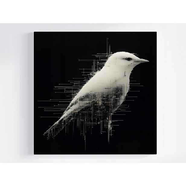 Obraz Na Plátně Canvas Grafika Digital Pixel Glitch Art Ptak B&w 50x50
