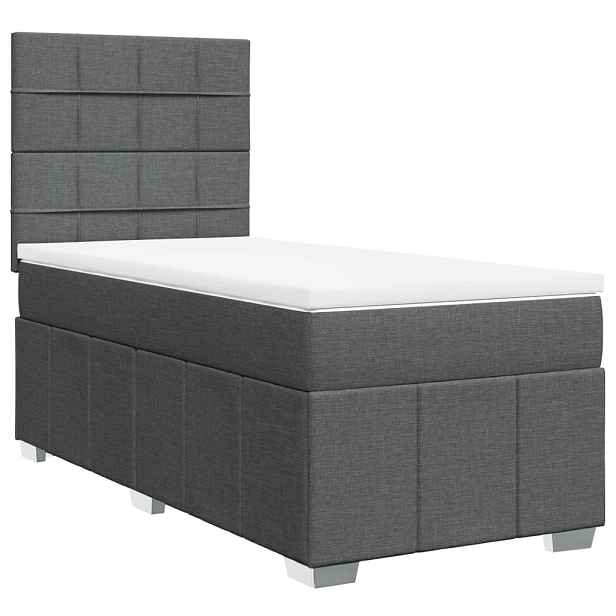 vidaXL Box spring postel s matrací tmavě šedá 100 x 200 cm textil