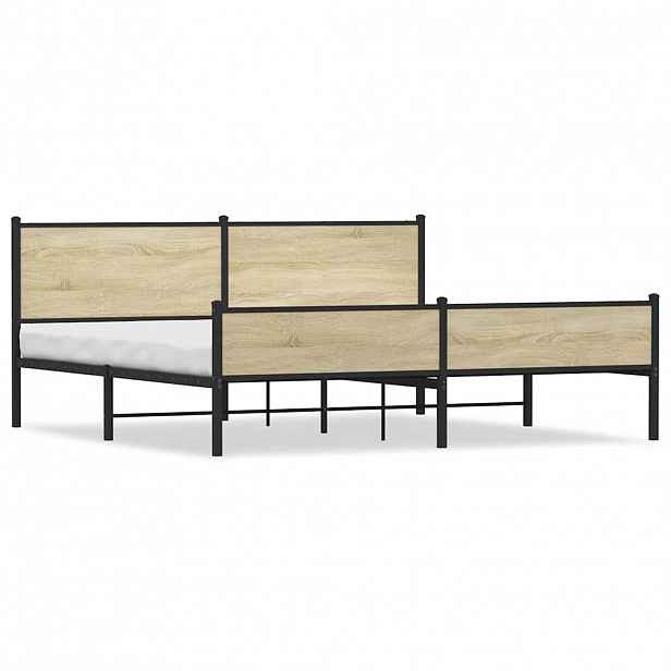 vidaXL Kovový rám postele bez matrace dub sonoma 193 x 203 cm