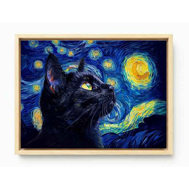 Obraz Rám American Box Olej Van Gogh Hvězdná Noc Černá Kočka 80x60