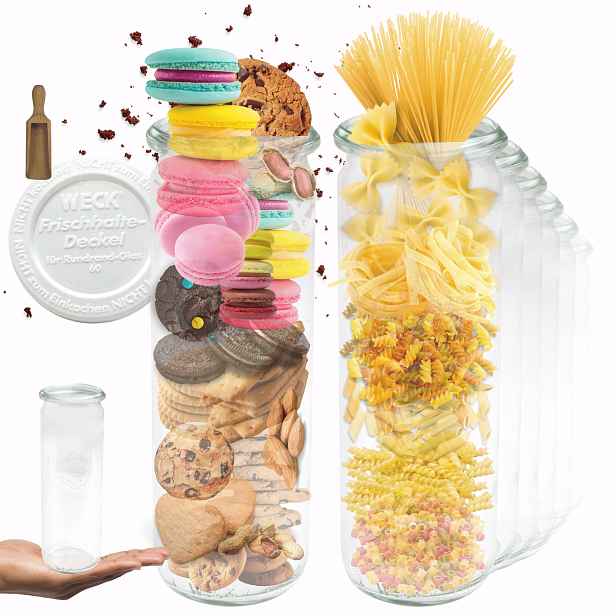 Sklenice Weck 600 ml džusy Cylinder žáruvzdorné plastové víko Odměrka 6 Ks