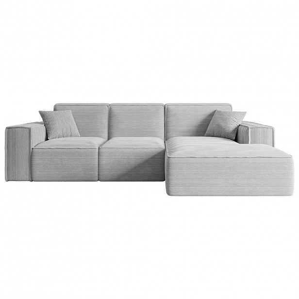 ALTDECOR ROHOVÁ SEDACÍ SOUPRAVA s otomanem vpravo SERRA-L – 266 × 169 × 80 cm, šedý manšestr