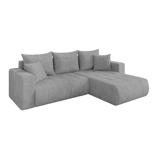 ALTDECOR ROHOVÁ SEDAČKA s funkcí spaní, otoman vpravo MILA-L 277x194x86 šedá manšestr