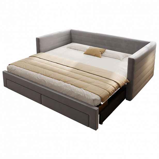 CHICFURN ČALOUNĚNÁ POSTEL 90/190 cm & 180/190 cm v šedé barvě se zásuvkami