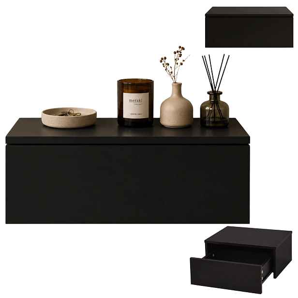 Noční Stolek Závěsný S Mdf Zásuvkou 40X35X16 CM Černý Do Ložnice