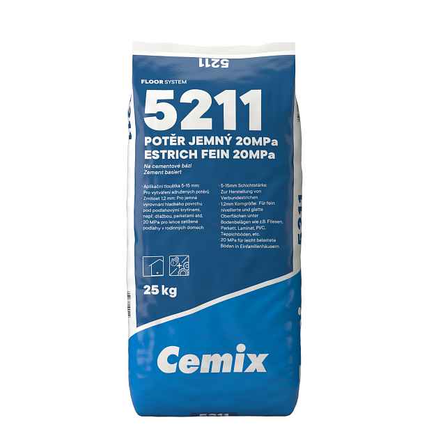 Potěr cementový 20 MPa Cemix 5211 jemný 25 kg