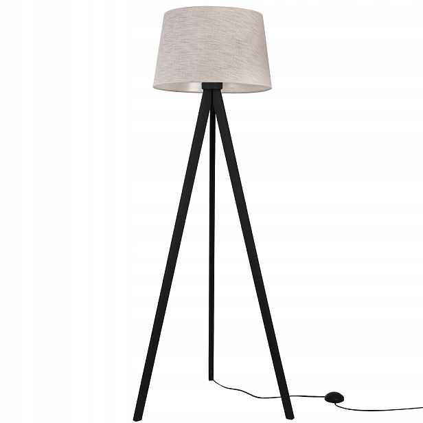 Stojací lampa do podlahy, pevná trojnožka s béžovým boho stínítkem do ložnice