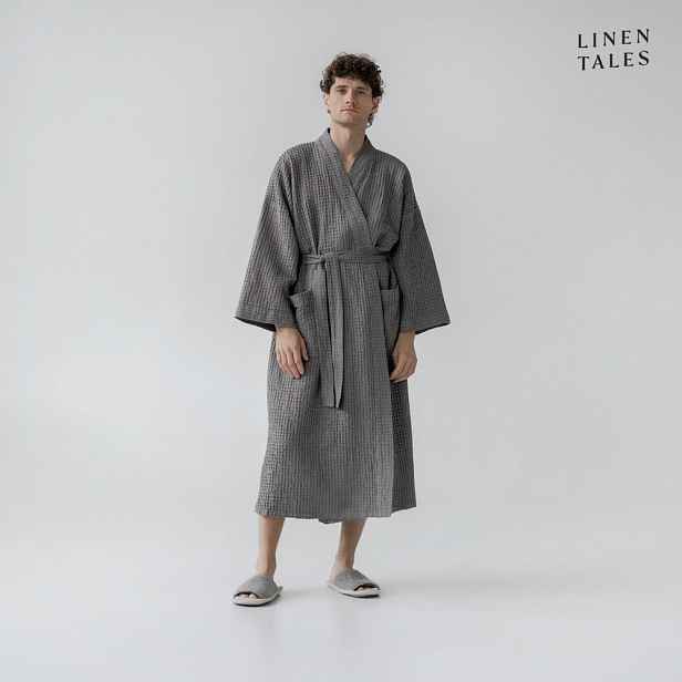 Tmavě šedý župan velikost S/M Honeycomb – Linen Tales