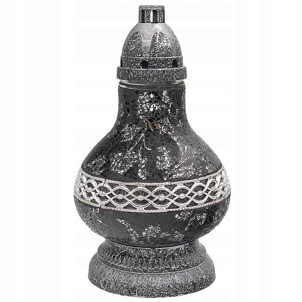 Elegantní hřbitovní svíčka zářič černo-stříbrný 34 cm