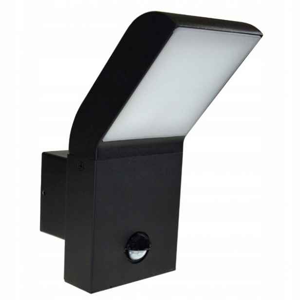 Lampa Kinkiet Led Gloss 9W 4000K černá IP54 Pir pohybový a soumrakový senzor