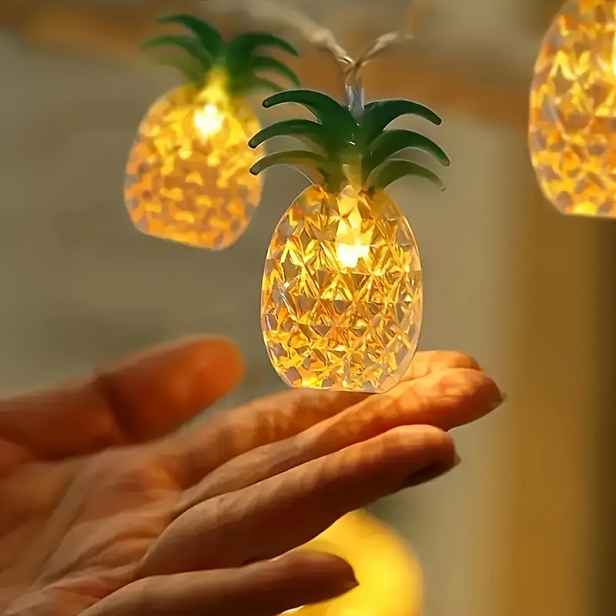 TEMU 2m Tropické Ananasové LED Pohádkové Světla - Na Baterie, Ovládání Knoflíkem, Plastová Vnitřní Dekorace pro Svatby, Večírky, Vánoce & Sváteční