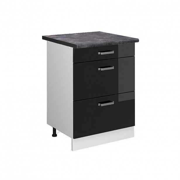 Vicco SPODNÍ SKŘÍŇKA KUCHYŇSKÉ LINKY R-Line Černý vysoký lesk 60 cm se zásuvkami, PD Antracit