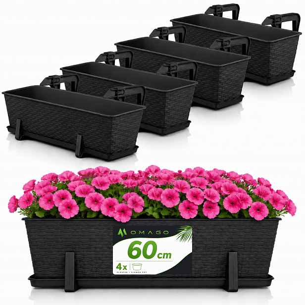 4x Balkonový Truhlík Květináč 60 cm S Úchytkami Antracit