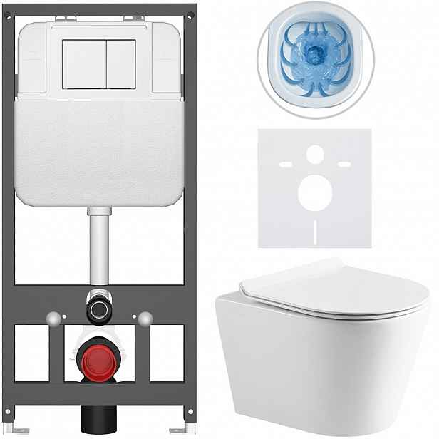 Kompletní WC set Basic/Carlito - bílá lesklá - WC tlačítko Maxio/Bílá - závěsné - předstěnová instalace - 48,5x36,5 cm